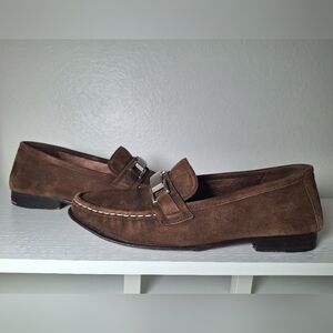 Cole Haan Men's Brown Suede Loafers with Silver Accent